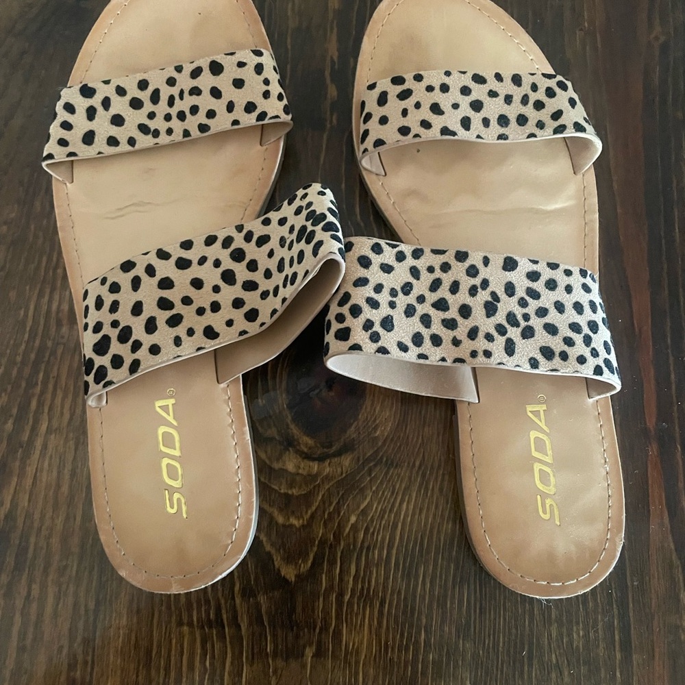 Soda Beige and Black Leopard Women's Sandals